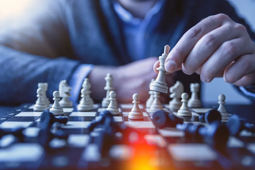 Chess pieces on a board representing strategic business competition