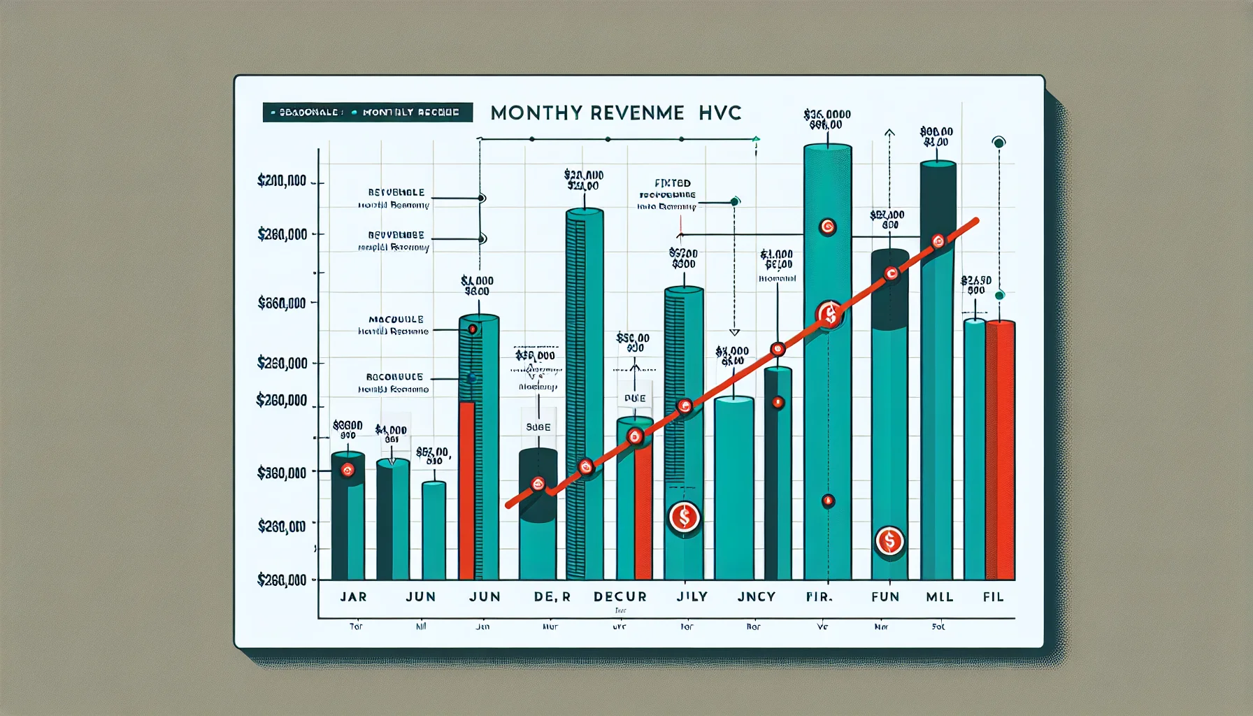 HVAC monthly revenue vs fixed costs — the months that bleed cash
