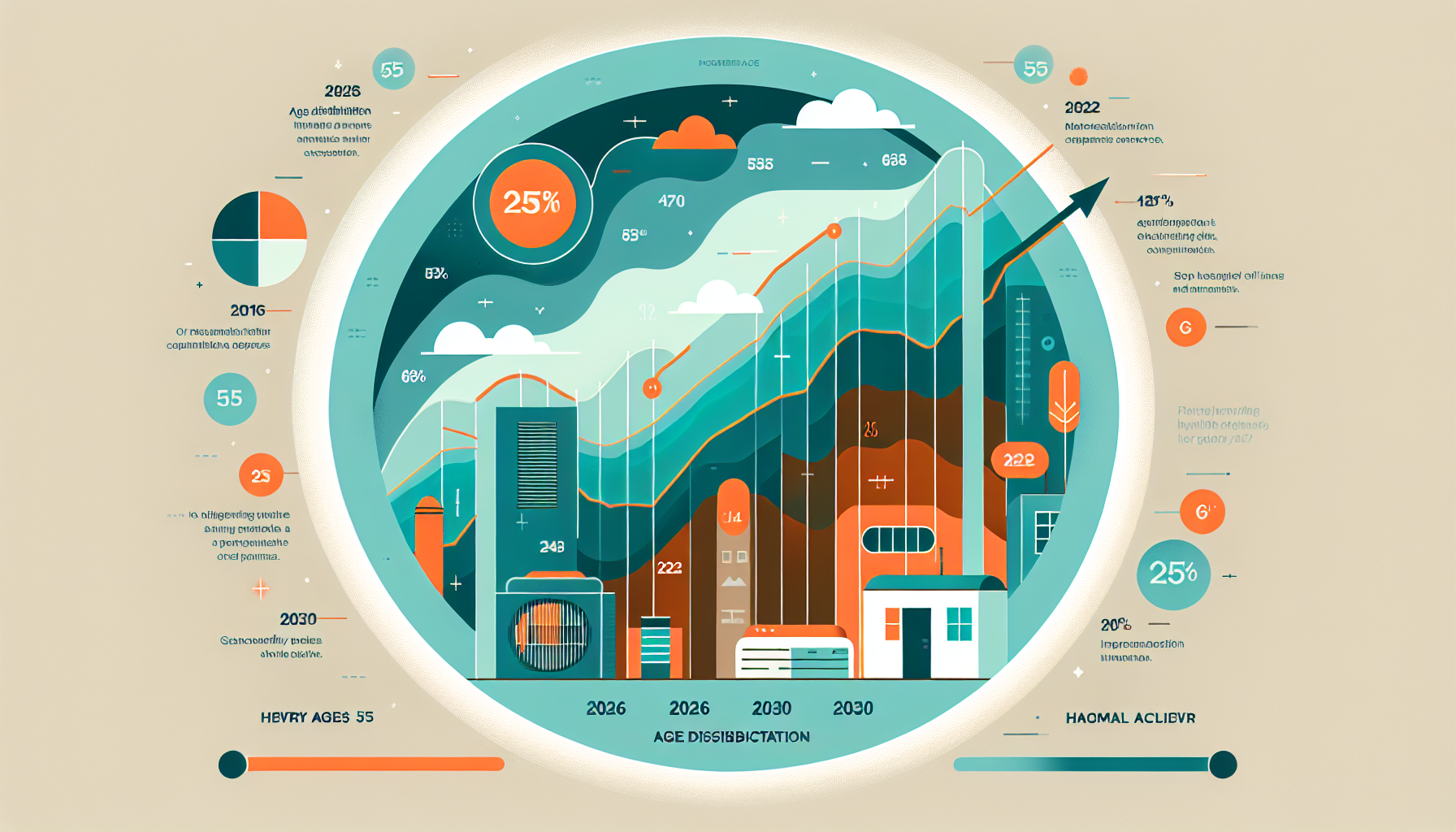 Infographic showing HVAC owner age distribution peaking at 55-65, with 2026-2030 acquisition window highlighted