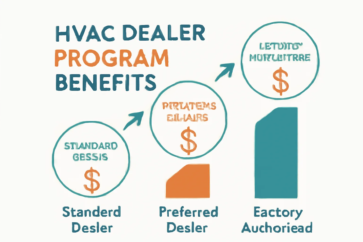 Infographic comparing three tiers of HVAC dealer program benefits with increasing dollar values